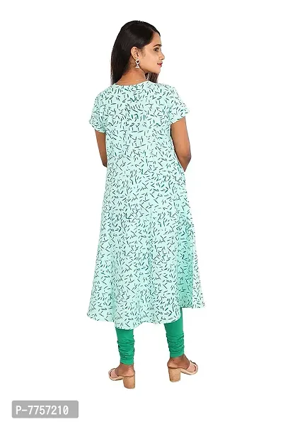 RANU Women's 100% Cotton Semi Anarkali Short Sleeve Kurta Tops for Girls Regular Top Dress Material Size S to XXL Green Color (XL, Green)-thumb3