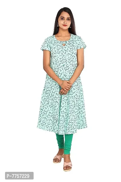 RANU Women's 100% Cotton Semi Anarkali Short Sleeve Kurta Tops for Girls Regular Top Dress Material Size S to XXL Green Color (2XL, Green)-thumb0