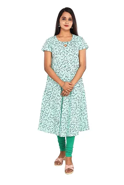 RANU Women's 100% Semi Anarkali Short Sleeve Kurta Tops for Girls Regular Top Dress Material Size S to XXL Color (XL, Green)