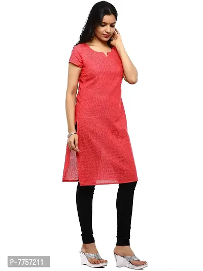RANU Stylish Women's Cotton Dobby Short Sleeve Kurta Top for Girls Printed Dress Material Size XS to 5XL Orange-thumb2