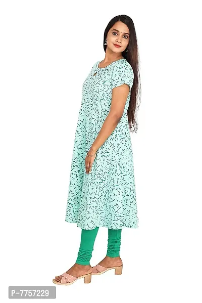 RANU Women's 100% Cotton Semi Anarkali Short Sleeve Kurta Tops for Girls Regular Top Dress Material Size S to XXL Green Color (2XL, Green)-thumb4