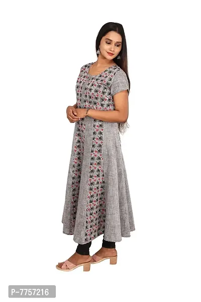 RANU Stylish Women's 100% Cotton Anarkali Short Sleeve Kurta Top for Girls Regular Plain Dress Material Size S to XXL Grey-thumb4