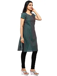 RANU Stylish Women's Cotton Dobby Short Sleeve Kurta Top for Girls Regular Printed Dress Material Size XS to 5XL Electric Green-thumb1