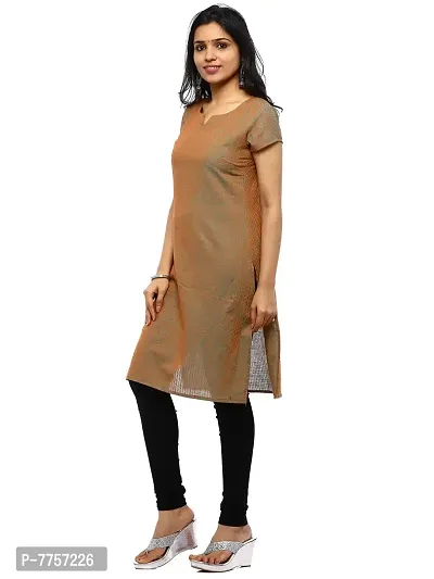 RANU Stylish Women's Cotton Dobby Short Sleeve Kurta Top for Girls Printed Dress Material Size XS to 5XL Mustard Golden Color-thumb2