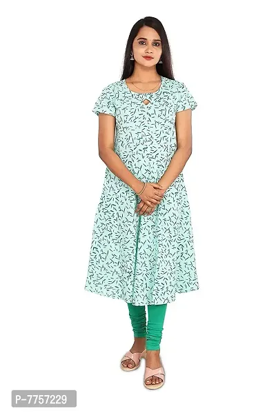 RANU Women's 100% Cotton Semi Anarkali Short Sleeve Kurta Tops for Girls Regular Top Dress Material Size S to XXL Green Color (2XL, Green)-thumb5