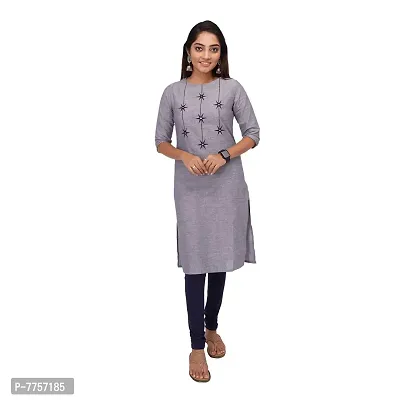 RANU Stylish Women's Cotton Kurta Straight for Girls Embroidered Dress Material Size S to 5XL Grey-thumb0