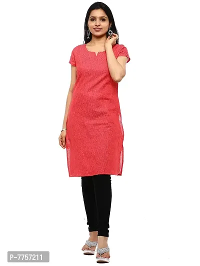 RANU Stylish Women's Cotton Dobby Short Sleeve Kurta Top for Girls Printed Dress Material Size XS to 5XL Orange-thumb0