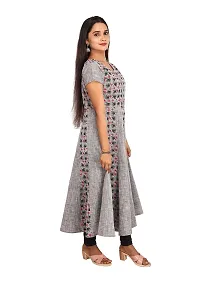 RANU Stylish Women's 100% Cotton Anarkali Short Sleeve Kurta Top for Girls Regular Plain Dress Material Size S to XXL Grey-thumb1