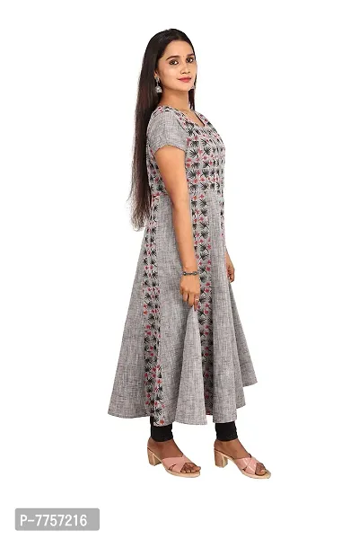RANU Stylish Women's 100% Cotton Anarkali Short Sleeve Kurta Top for Girls Regular Plain Dress Material Size S to XXL Grey-thumb2