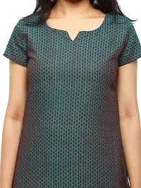 RANU Stylish Women's Cotton Dobby Short Sleeve Kurta Top for Girls Regular Printed Dress Material Size XS to 5XL Electric Green-thumb2