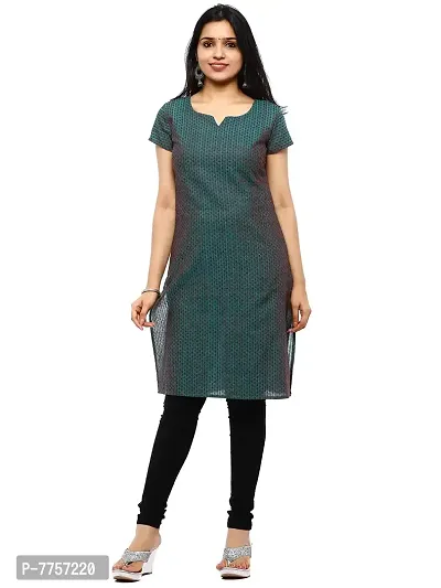 RANU Stylish Women's Cotton Dobby Short Sleeve Kurta Top for Girls Regular Printed Dress Material Size XS to 5XL Electric Green-thumb0