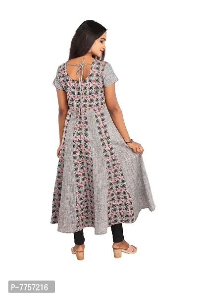 RANU Stylish Women's 100% Cotton Anarkali Short Sleeve Kurta Top for Girls Regular Plain Dress Material Size S to XXL Grey-thumb3