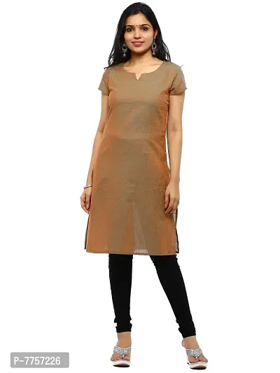 RANU Stylish Women's Cotton Dobby Short Sleeve Kurta Top for Girls Printed Dress Material Size XS to 5XL Mustard Golden Color-thumb0