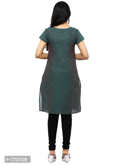 RANU Stylish Women's Cotton Dobby Short Sleeve Kurta Top for Girls Regular Printed Dress Material Size XS to 5XL Electric Green-thumb5