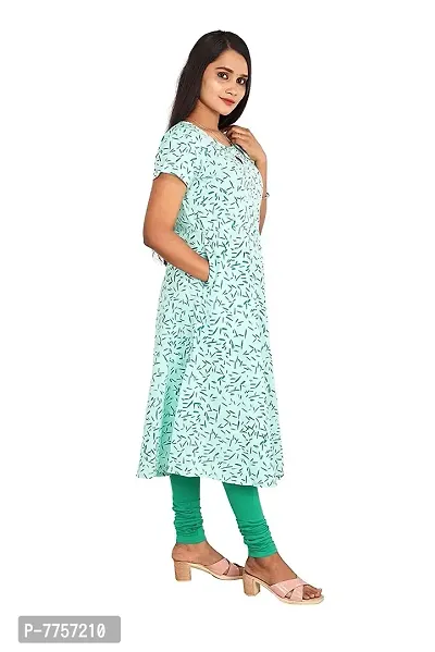 RANU Women's 100% Cotton Semi Anarkali Short Sleeve Kurta Tops for Girls Regular Top Dress Material Size S to XXL Green Color (XL, Green)-thumb2