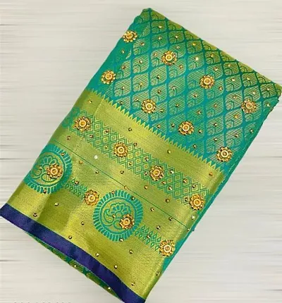 Garandhar Pattu Silk Zari Woven Stone Work Sarees with Blouse Piece