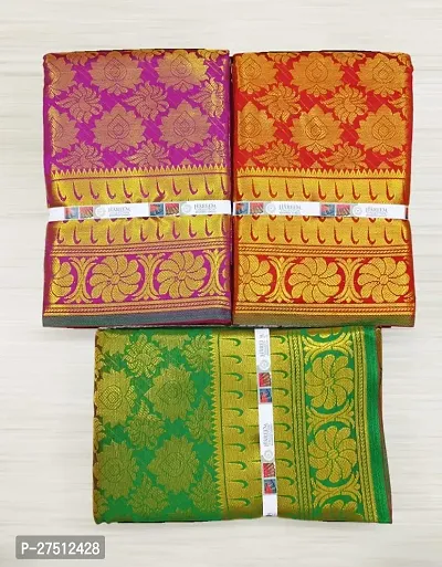 Pack of 3 Kanjivaram Silk Brocade Saree With Blouse Piece