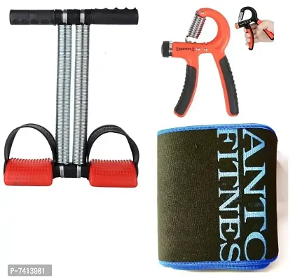 Double Tummy Trimmer Red Colour Combo With Heavy Sweat Belt With Pocket + Adjustable Hand Grip