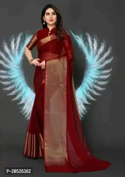 Stylish Chiffon Maroon Zari Saree with Blouse piece For Women-thumb0