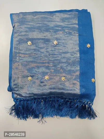 Elegant Sky Blue Chiffon Moti Saree with Blouse Piece For Women