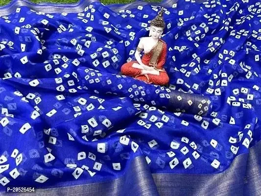 Stylish Cotton Blue Solid Saree with Blouse piece For Women-thumb0