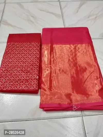 Stylish Chiffon Pink Zari Saree with Blouse piece For Women