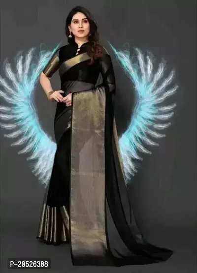 Stylish Chiffon Black Zari Saree with Blouse piece For Women-thumb0