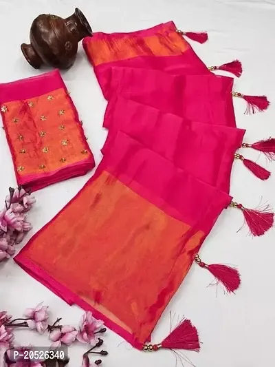 Stylish Chiffon Pink Zari Saree with Blouse piece For Women