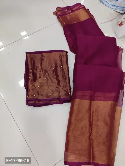 Beautiful Chiffon Solid Saree with Separate Blouse Piece For Women-thumb0