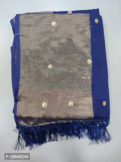 Elegant Navy Blue Chiffon Moti Saree with Blouse Piece For Women-thumb0