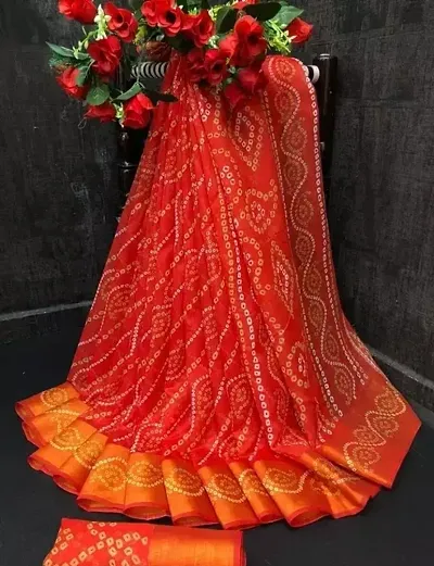 Beautiful Cotton Silk Bandhani Saree with Blouse piece