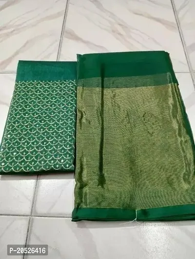 Stylish Chiffon Green Zari Saree with Blouse piece For Women