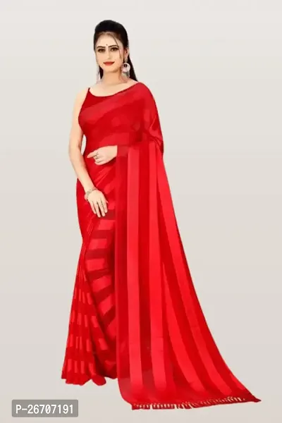Stylish Red Georgette Saree With Blouse Piece For Women