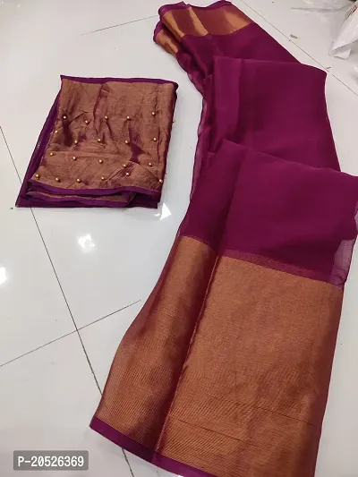 Stylish Chiffon Wine Embellished Saree with Blouse piece For Women-thumb0