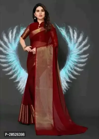 Stylish Chiffon Maroon Zari Saree with Blouse piece For Women-thumb0