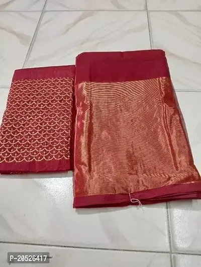 Stylish Chiffon Maroon Zari Saree with Blouse piece For Women