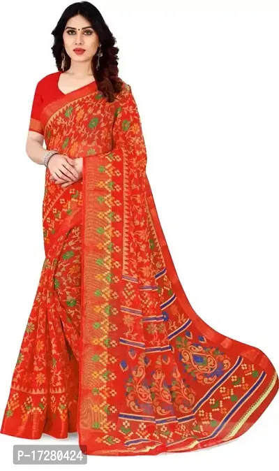 Beautiful Cotton Floral Saree with Separate Blouse Piece For Women-thumb0