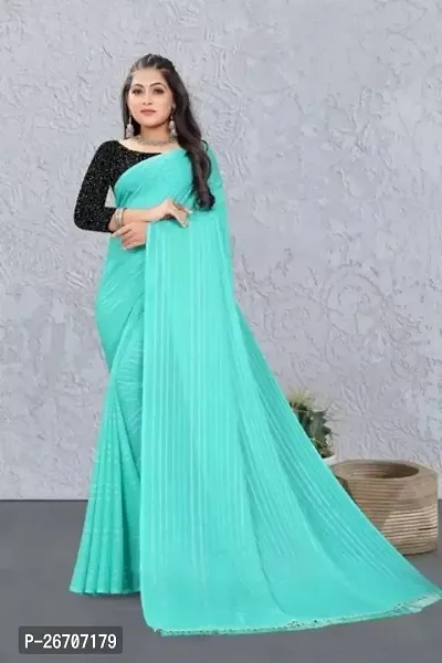 Stylish Sky Blue Georgette Saree With Blouse Piece For Women