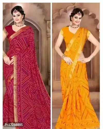 Beautiful Georgette Bandhani Saree with Running Blouse For Women- Pack Of 2