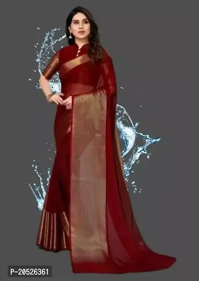 Stylish Chiffon Maroon Zari Saree with Blouse piece For Women-thumb0