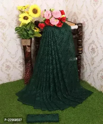 Saree Green Net With Blouse Piece