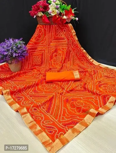 Beautiful Georgette Bandhani Saree with Running Blouse For Women