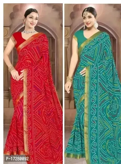 Beautiful Georgette Bandhani Saree with Running Blouse For Women- Pack Of 2-thumb0