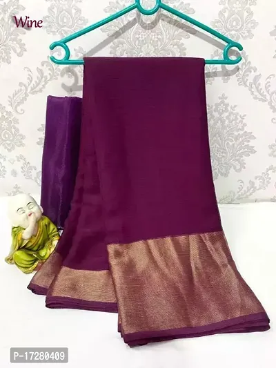 Beautiful Chiffon Solid Saree with Separate Blouse Piece For Women-thumb0