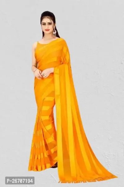 Stylish Yellow Georgette Saree With Blouse Piece For Women
