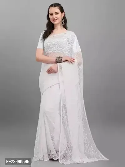 Saree White Net With Blouse Piece
