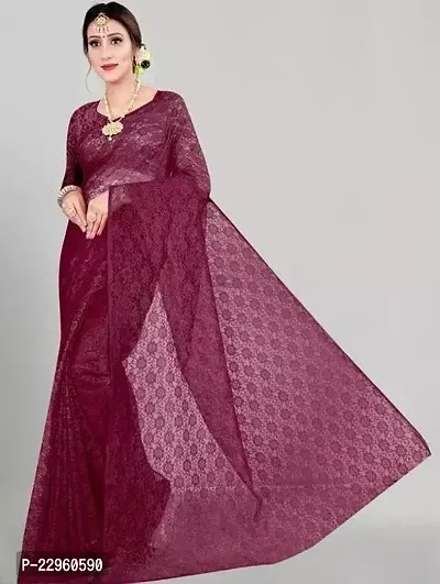 Saree Maroon Net With Blouse Piece