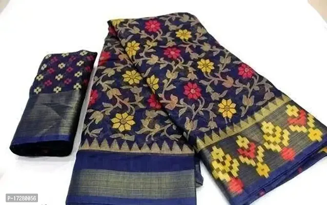 Beautiful Cotton Floral Saree with Separate Blouse Piece For Women