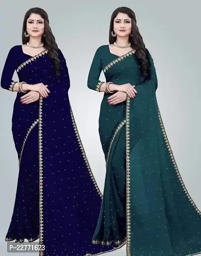 Fancy Lycra Sarees with Blouse Pieces for Women Pack Of 2-thumb0