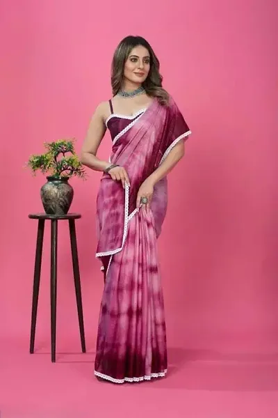 Chiffon Lace Border Printed Saree With Blouse Piece